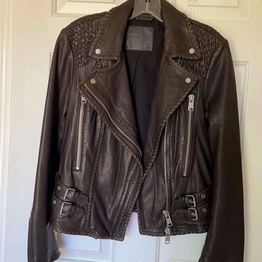 All Saints Chocolate Brown Leather Biker Jacket